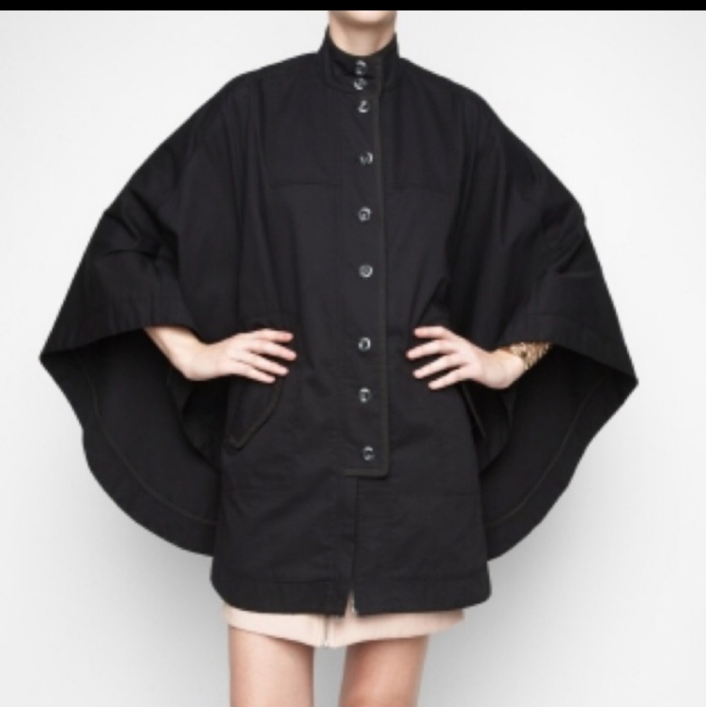 BCBGENERATION BLACK LIGHTWEIGHT PONCHO CAPE FRONT BUTTON SZ XS - Picture 2 of 16